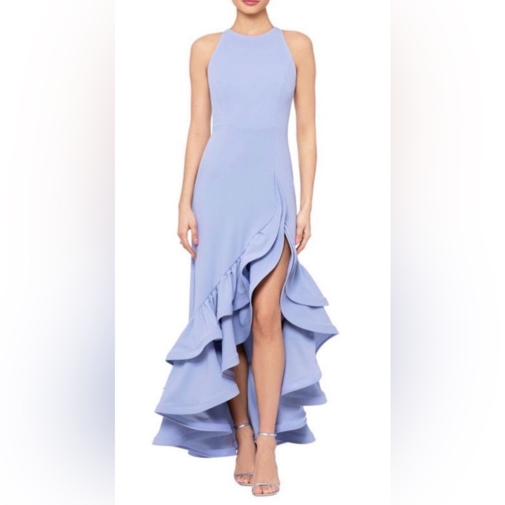 NEW with TAG Betsy & Adam tiered ruffled scuba crepe dress in sky blue